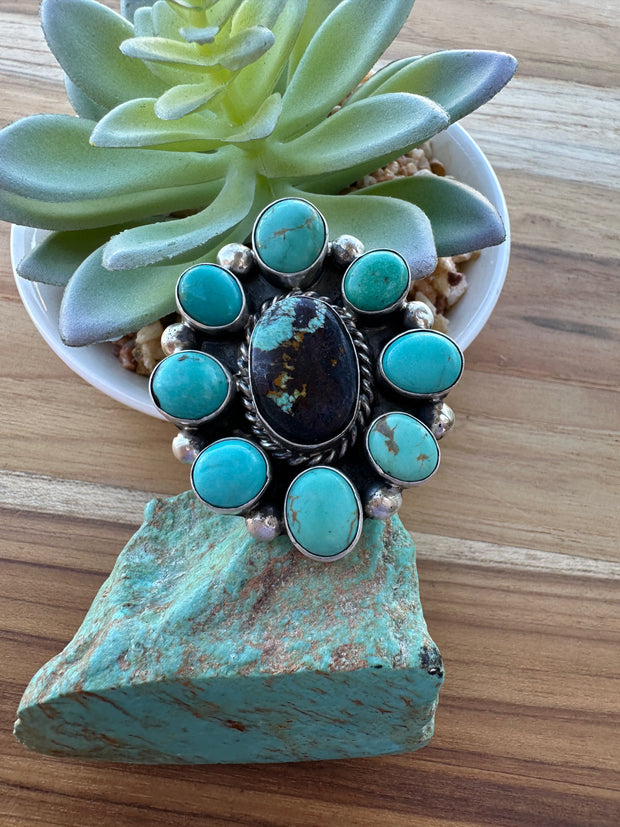 Turquoise & Black Jack Cluster Ring