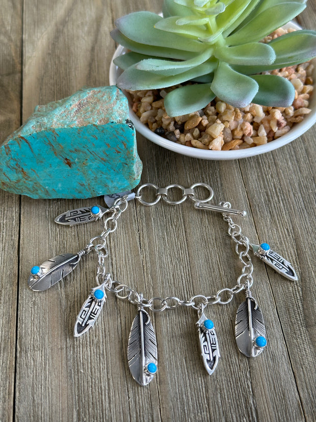 Sterling Feather with Turquoise Bracelet