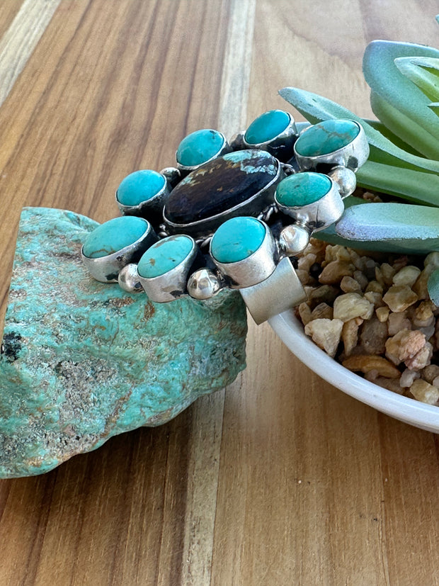 Turquoise & Black Jack Cluster Ring
