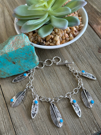 Sterling Feather with Turquoise Bracelet