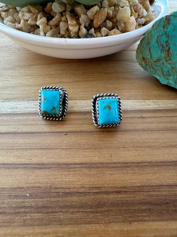 Kingman Turquoise Square Studs