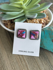 Pink Dahlia Square Earrings