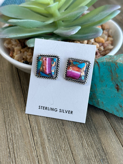 Orange Dahlia Square Earrings