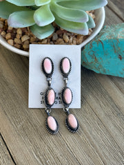 3 Stone Pink Conch Earrings