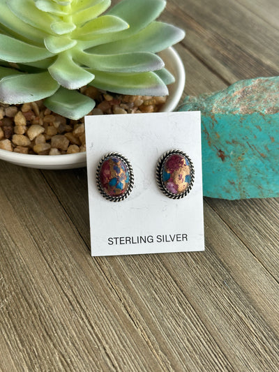 Pink Dahlia Oval Studs