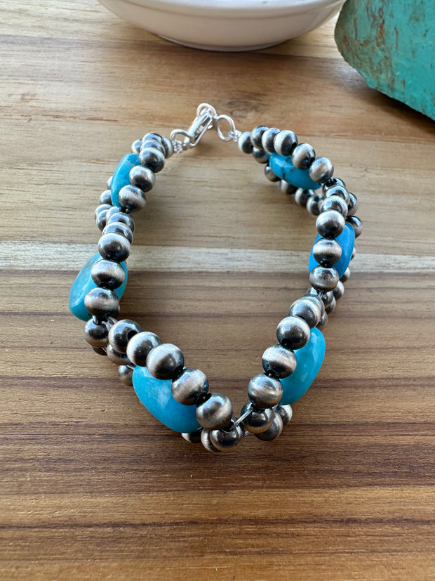 Turquoise pearl Flower Bracelet