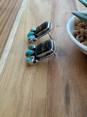 4 Stone Black Jack & Turquoise Stud Earrings