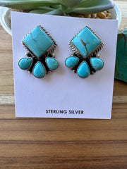4 Stone Turquoise Stud Earrings