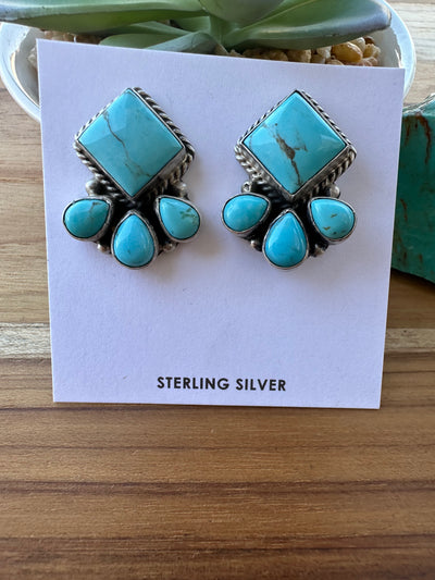 4 Stone Turquoise Stud Earrings