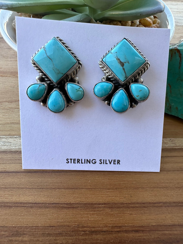 4 Stone Turquoise Stud Earrings