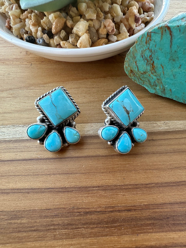 4 Stone Turquoise Stud Earrings