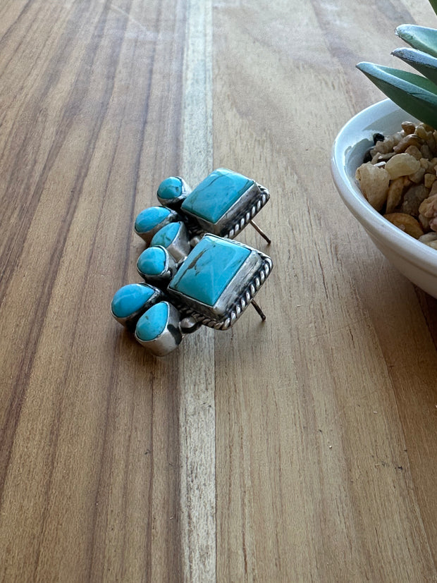 4 Stone Turquoise Stud Earrings