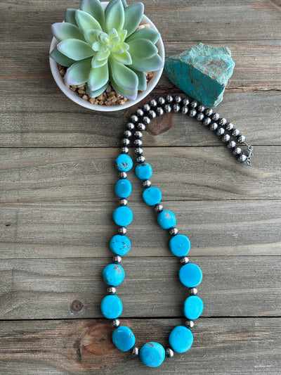 28" Turquoise and Navajo Style Pearl Necklace