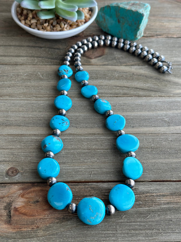 28" Turquoise and Navajo Style Pearl Necklace