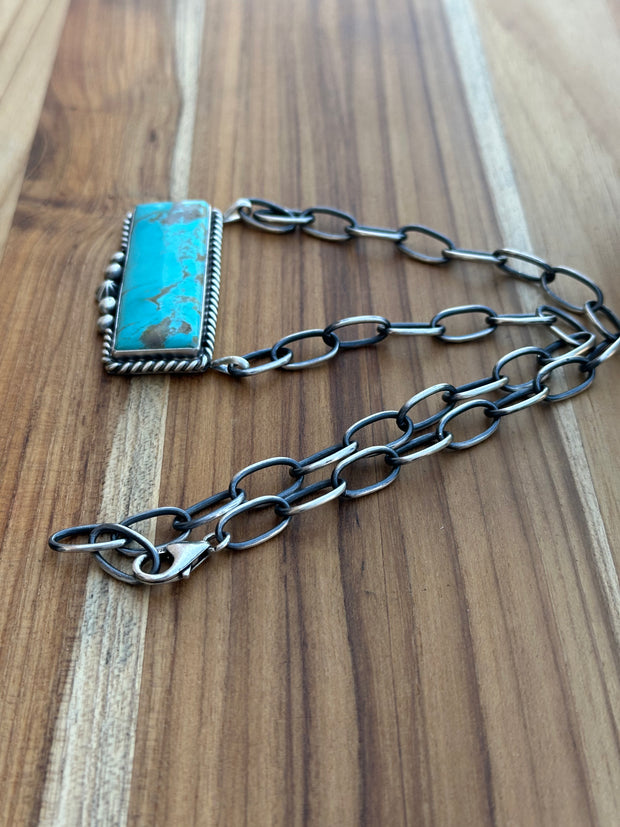 Unisex Kingman Turquoise XL Bar Necklace