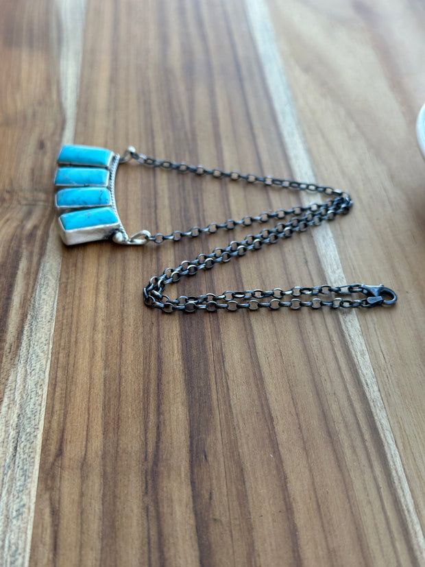 Kingman Turquoise 4 Stone Bar Necklace