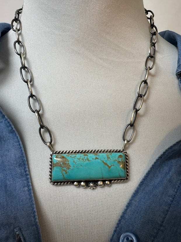 Unisex Kingman Turquoise XL Bar Necklace
