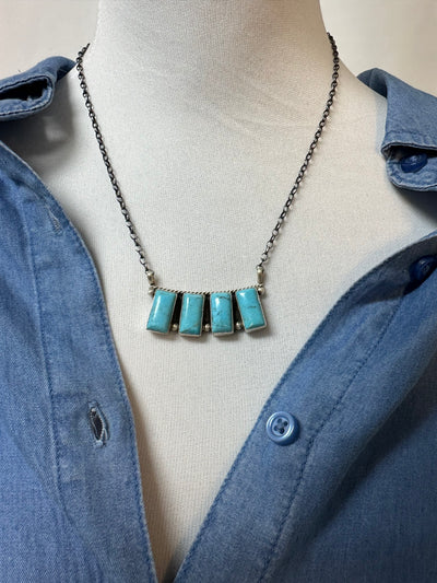 Kingman Turquoise 4 Stone Bar Necklace