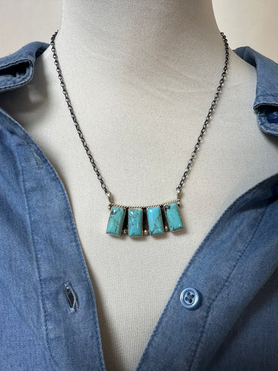 Kingman Turquoise 4 Stone Bar Necklace