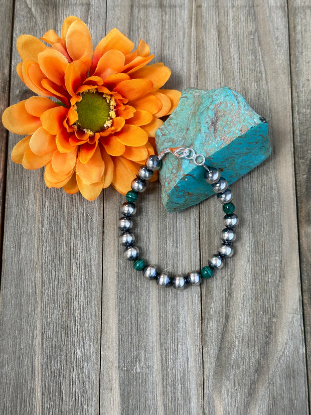 Malachite and "Navajo Style" Pearl Bracelet