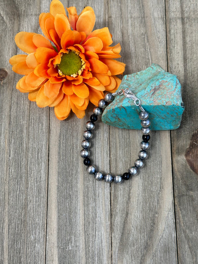 Black Onyx and "Navajo Style" Pearl Bracelet