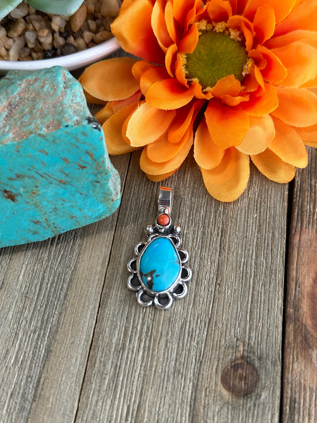 Turquoise and Coral Pendant