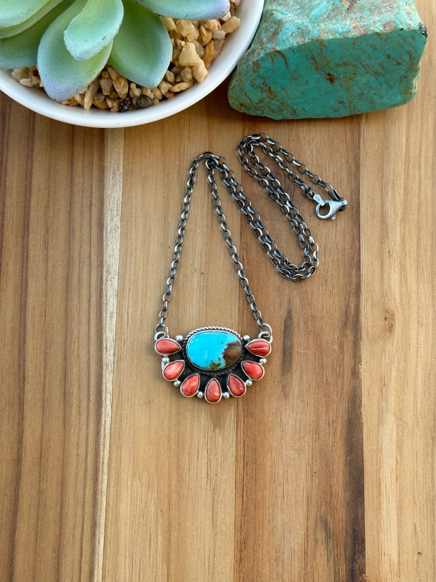 Kingman & Coral Half Cluster Necklace
