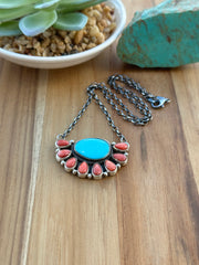Kingman & Coral Half Cluster Necklace