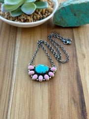 Kingman & Pink Conch Half Cluster Necklace