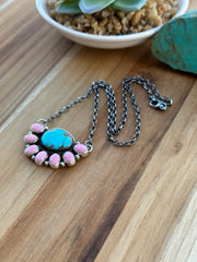 Kingman & Pink Conch Half Cluster Necklace
