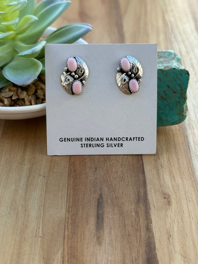 2 Stone Pink Conch Earrings