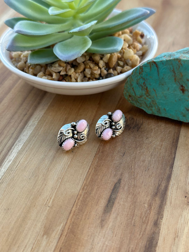 2 Stone Pink Conch Earrings