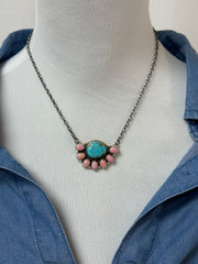 Kingman & Pink Conch Half Cluster Necklace