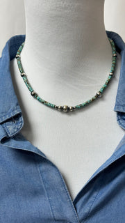 Turquoise heshi and Navajo Style Beads Necklace