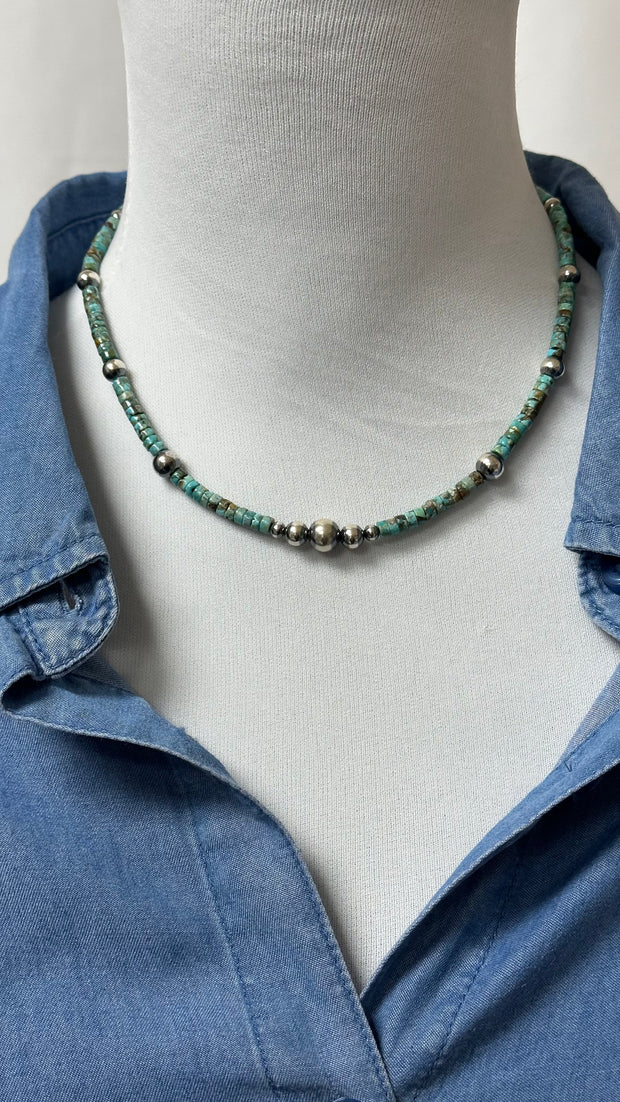 Turquoise heshi and Navajo Style Beads Necklace