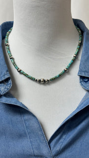 Turquoise heshi and Navajo Style Beads Necklace
