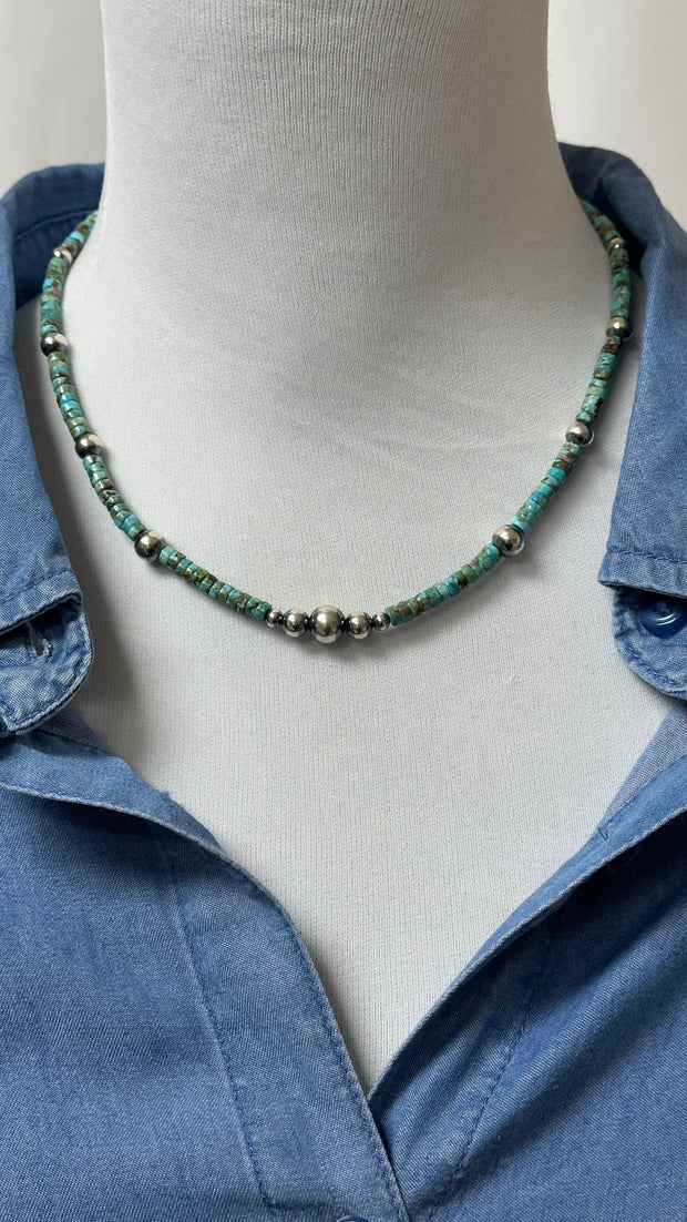 Turquoise heshi and Navajo Style Beads Necklace