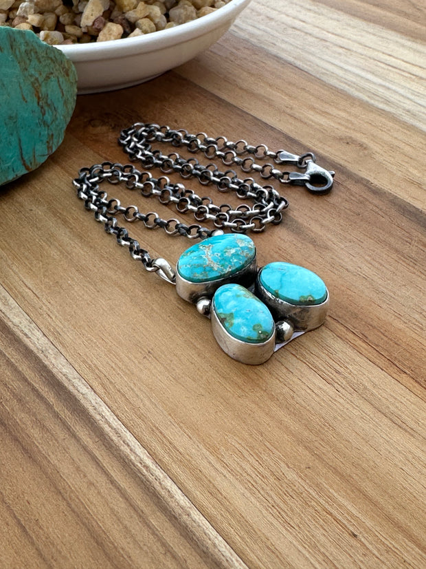 16" Turquoise 3 Stone Pendant