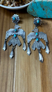 Kingman Turquoise Thunderbird Dangle Earrings