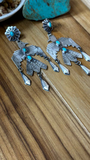 Kingman Turquoise Thunderbird Dangle Earrings