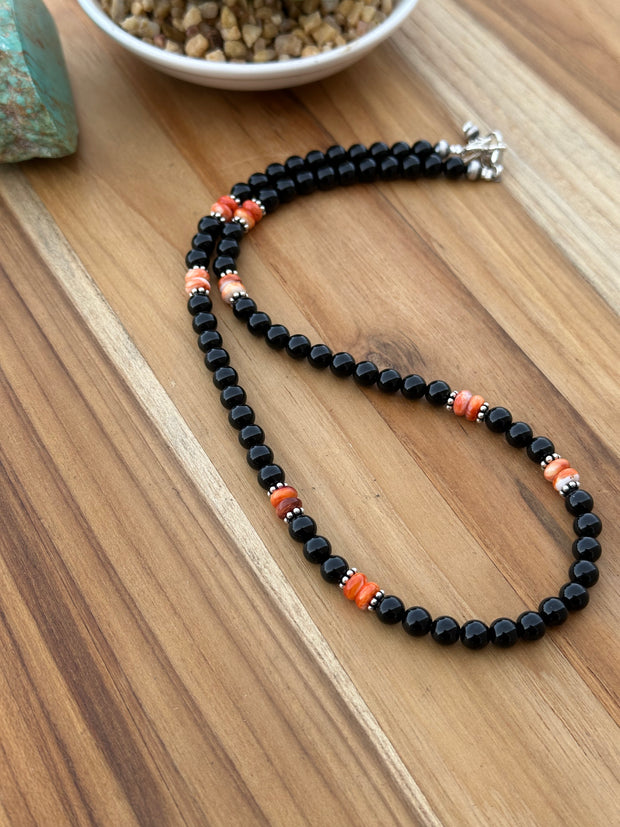 20" Black Onyx and Spiny Bead Necklace