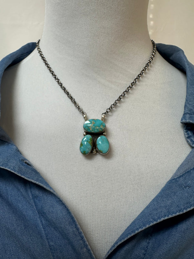 16" Turquoise 3 Stone Pendant