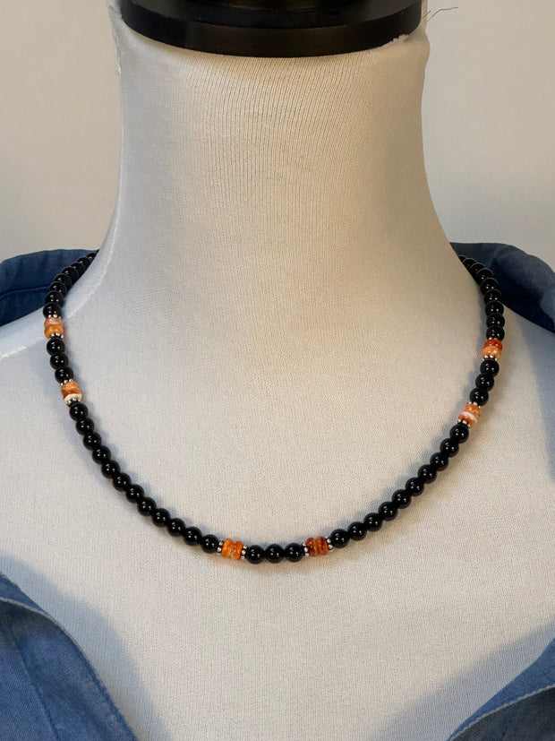 20" Black Onyx and Spiny Bead Necklace