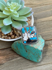 White and Turquoise Square Ring