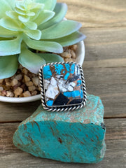 White and Turquoise Square Ring