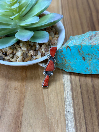 3 Stone Orange Spiny Ring
