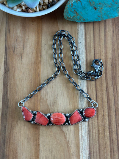 18" red Spiny 5 Stone Necklace