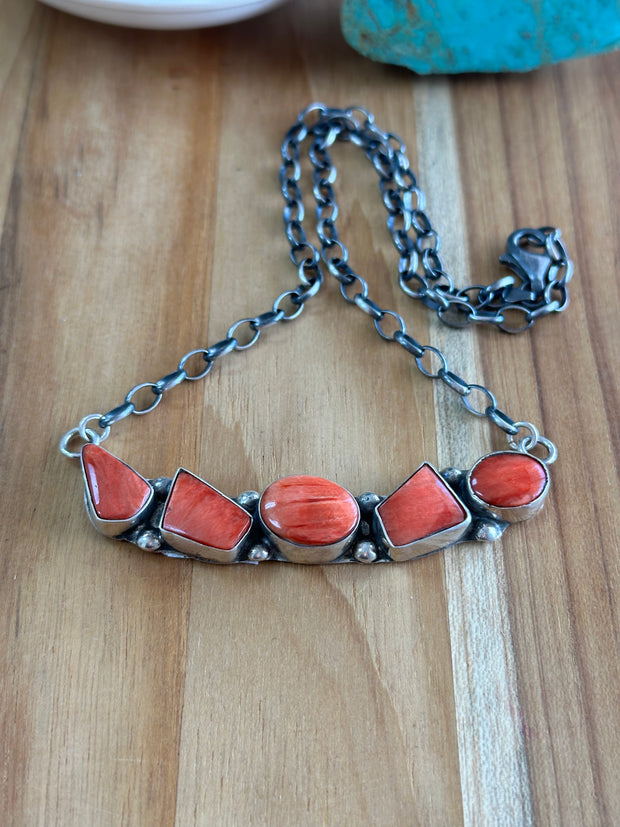 18" red Spiny 5 Stone Necklace