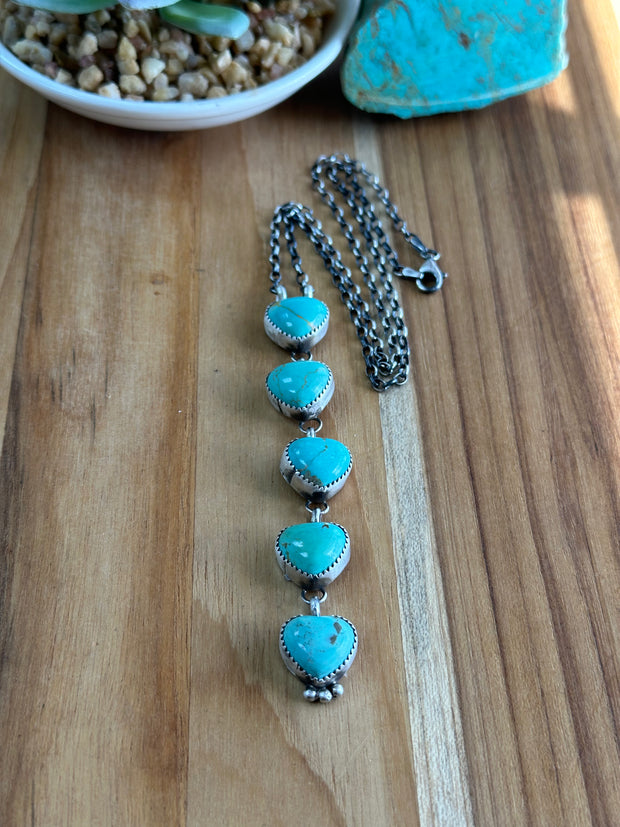 5 Stone Heart Drop Necklace