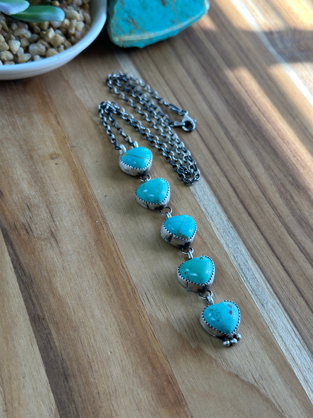 5 Stone Heart Drop Necklace